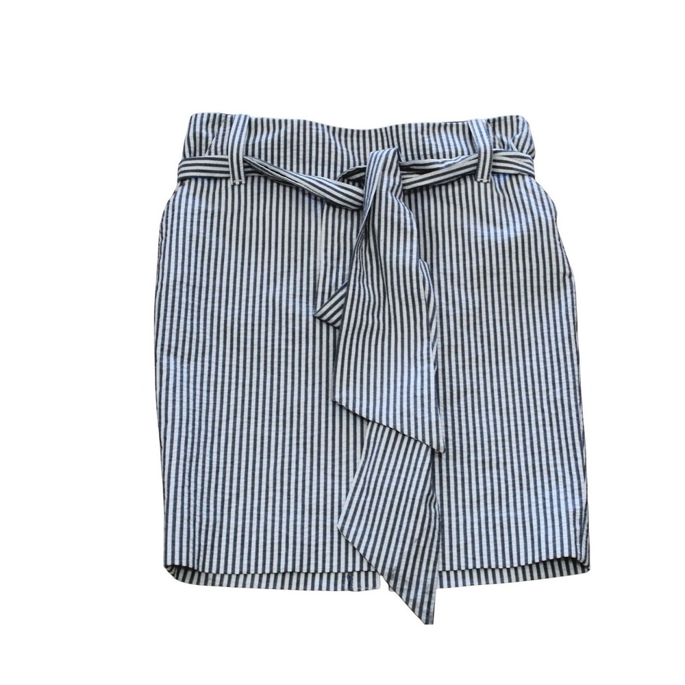 Fornarina LTD Women Mini Skirt grey White Tie Waist Button‎ Back Cotton Size M